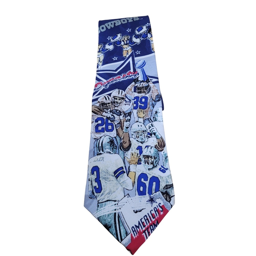Vintage Team NFL‎ Dallas Cowboys America's Team Dynasty Silk Tie Blue Silver